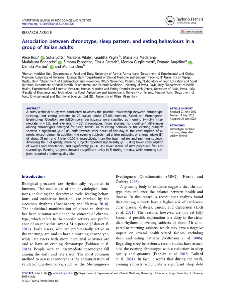 Chronotype UPF PDF Nutrition Diet & Nutrition