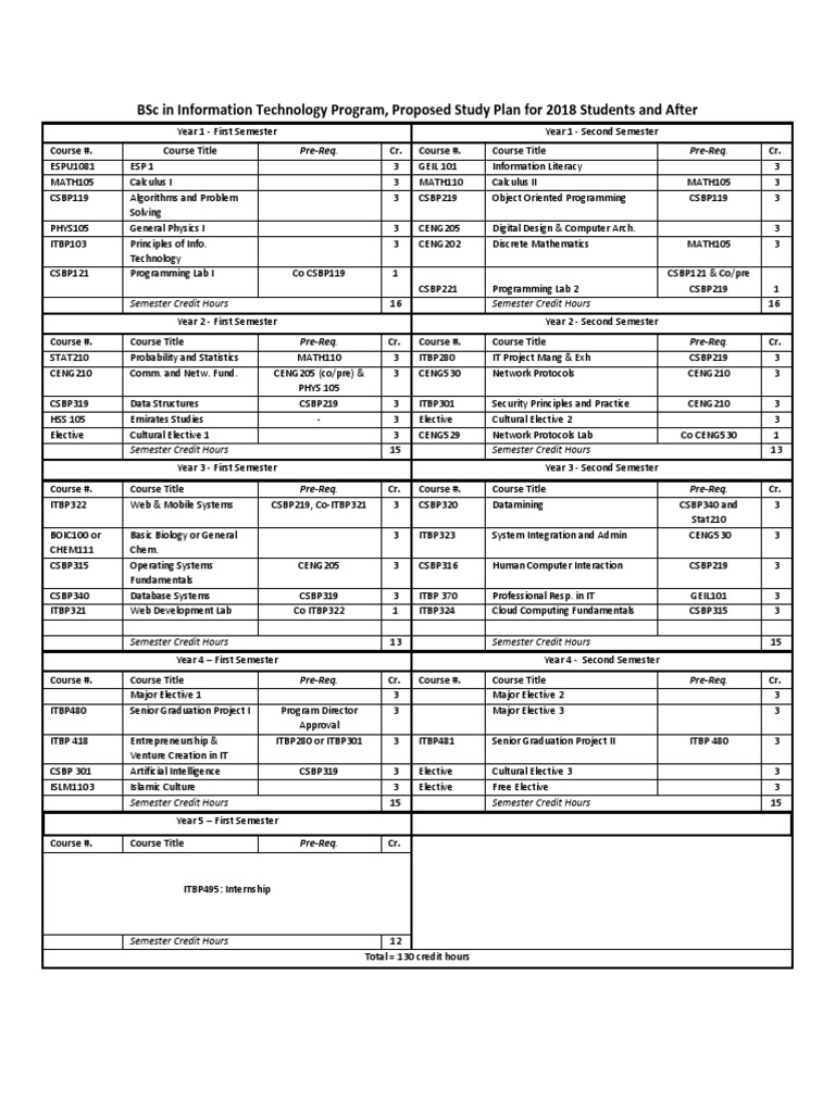 IT Program Study Plan for Students | PDF | Course Credit | Computing