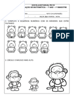 Avalição de Matemática - 1º Bimestre - 1º Ano - 2023