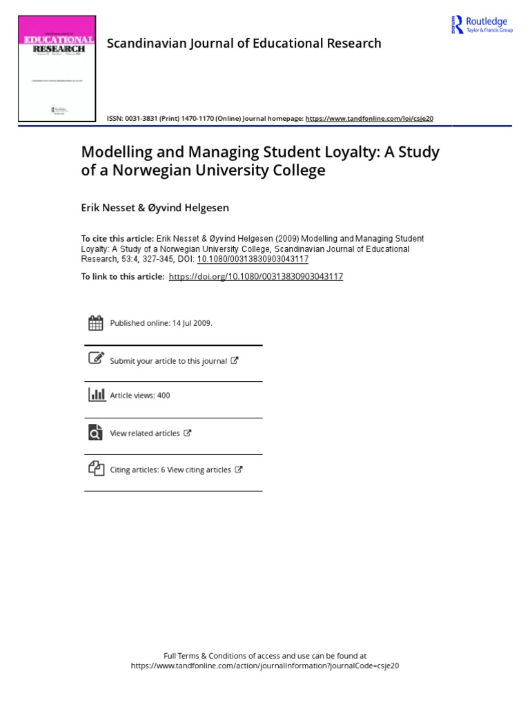 Modelling and Managing Student Loyalty A Study of A Norwegian ...