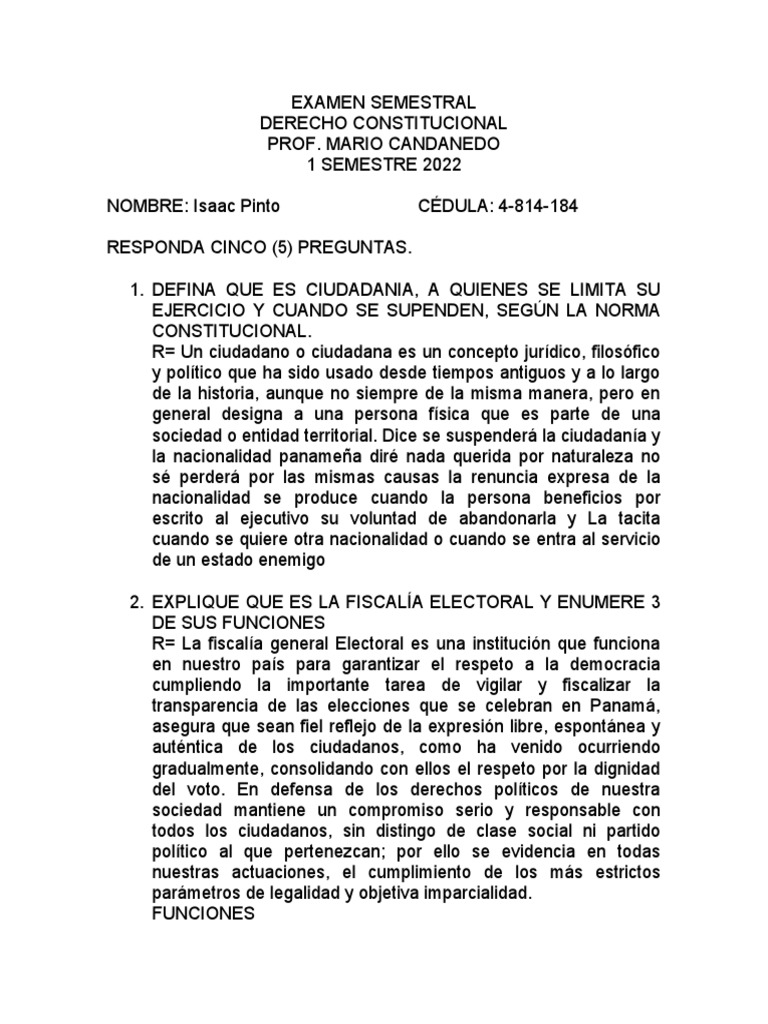 Examen Semestral de Derecho Constitucional | PDF | Ley constitucional ...