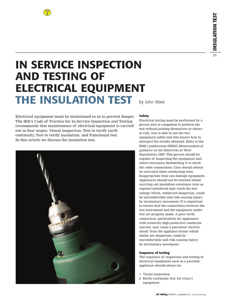 Insulation Testing for Electrical Safety | PDF | Insulator (Electricity ...