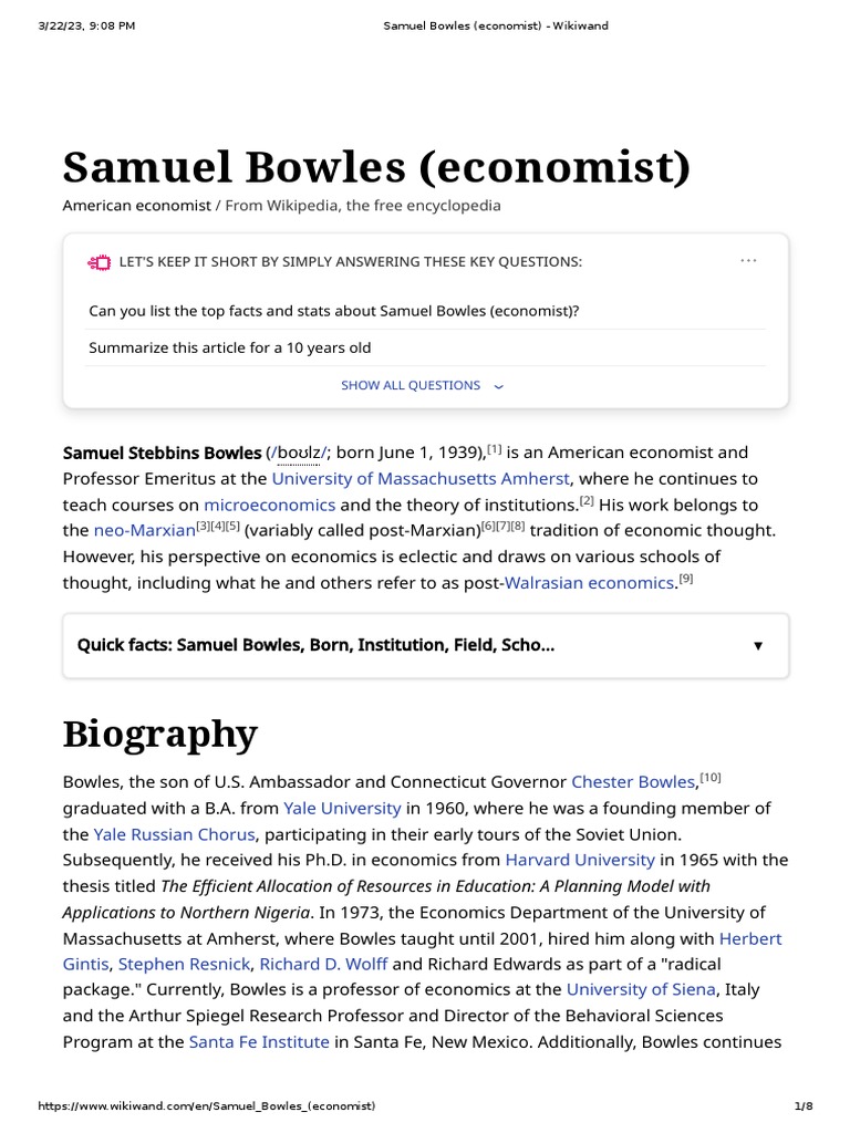 Samuel Bowles (Economist) Wikiwand PDF Economies Economics
