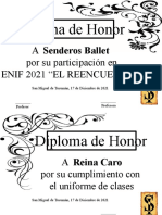 Diploma de Honor: A Senderos Ballet Por Su Participación en Enif 2021 "El Reencuentro"
