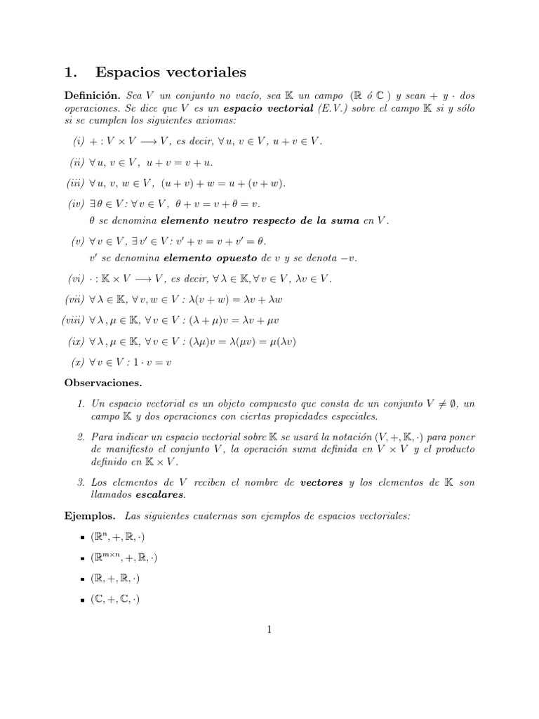Definición y Propiedades de Espacios Vectoriales | PDF | Base (álgebra ...