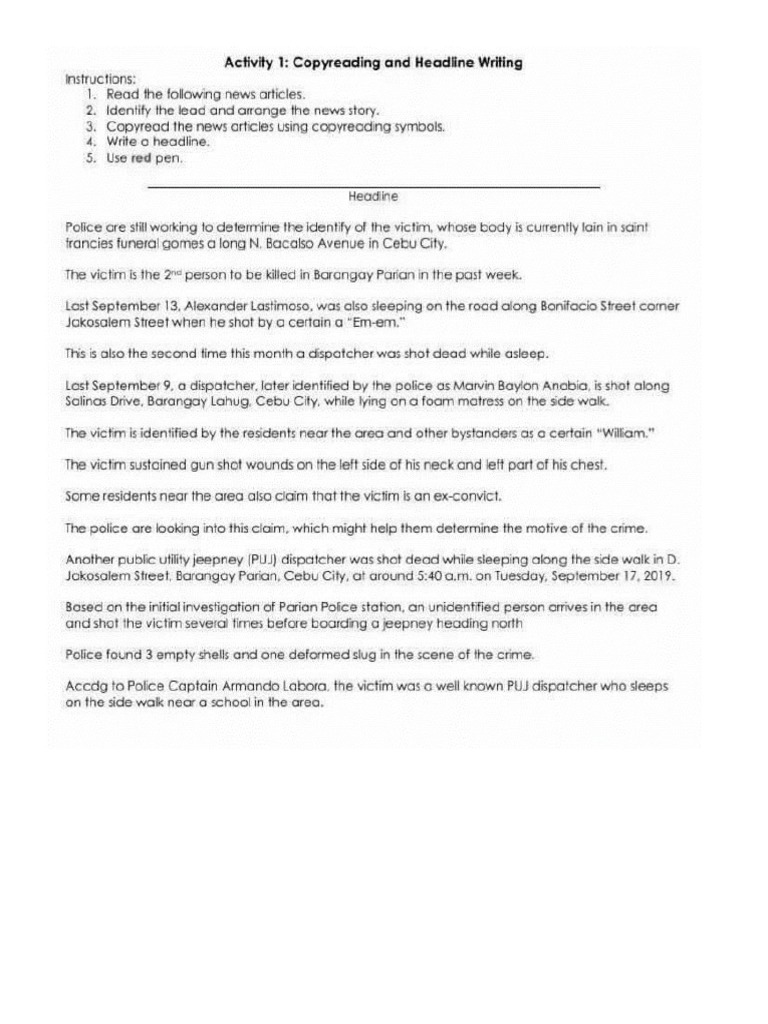 Copyreading Activities Pdf