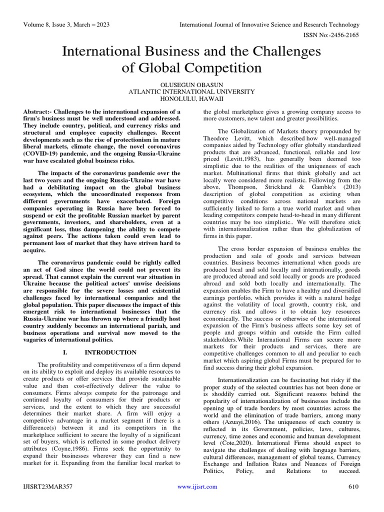 International Business and The Challenges of Global Competition | PDF ...