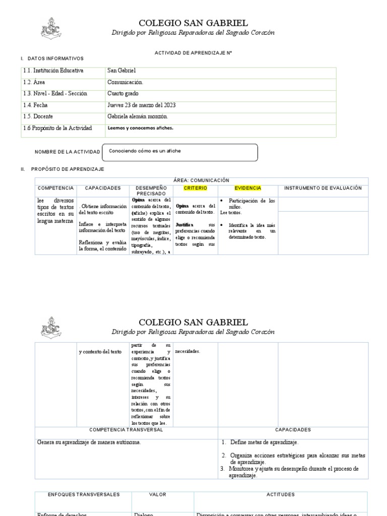 Seson de Aprendizaje de Comunicacion Lel Afiche Jueves 23 Cuarto Grado ...