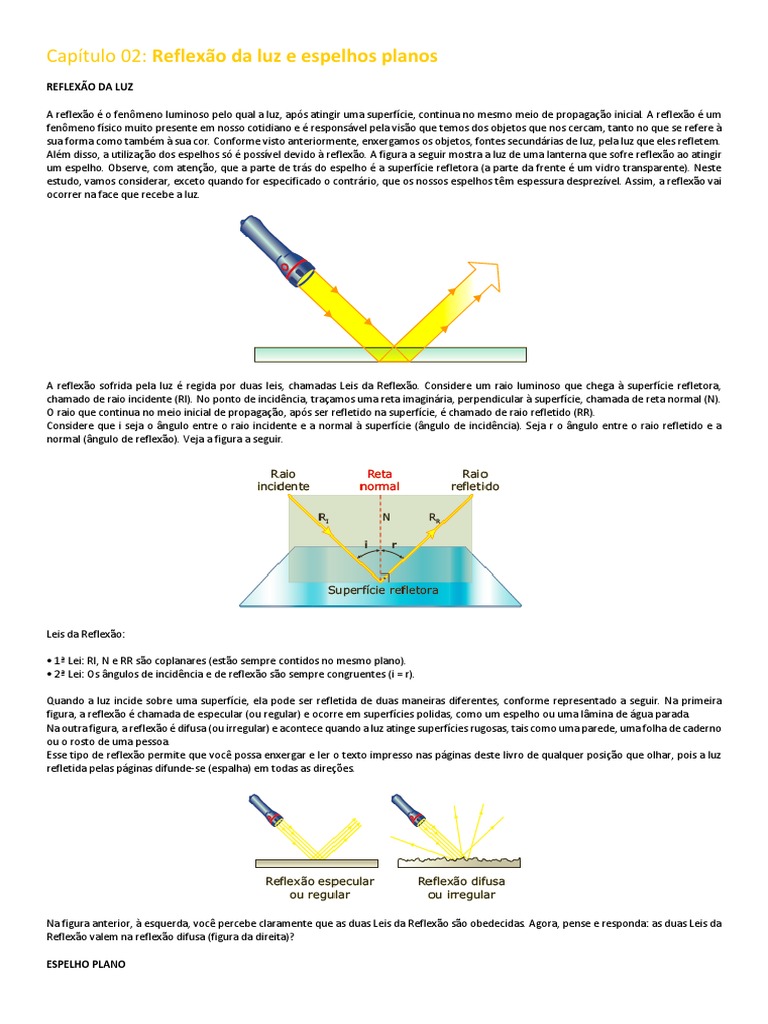 Reflexão da Luz em Espelhos Planos | PDF | Espelho | Reflexão (Física)