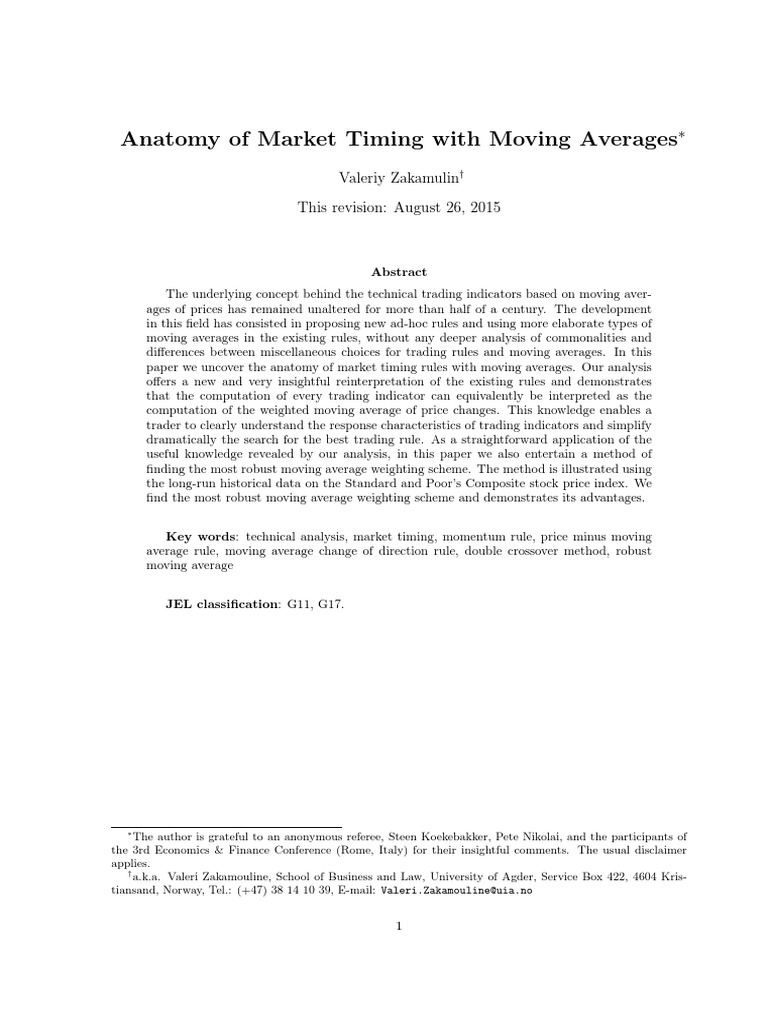 Anatomy of Market Timing With Moving Averages PDF Technical
