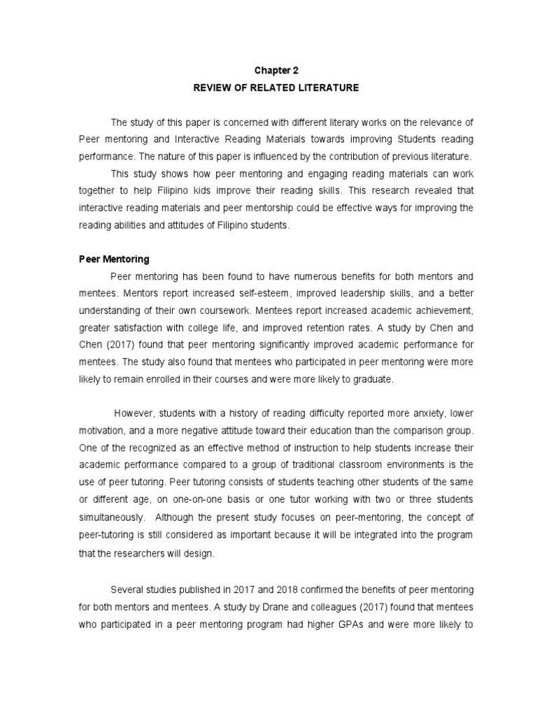 Chapter 2 rrl for peer mentoring and interactive reading materials