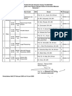 Jadwal Kuliah Semester 1 Periode Genap 2022