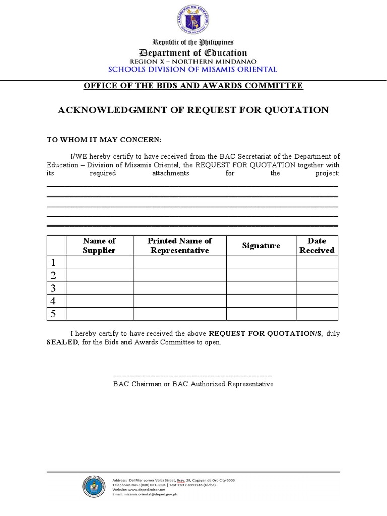 RFQ Acknowledgment for DepEd Projects | PDF | Business | Technology ...