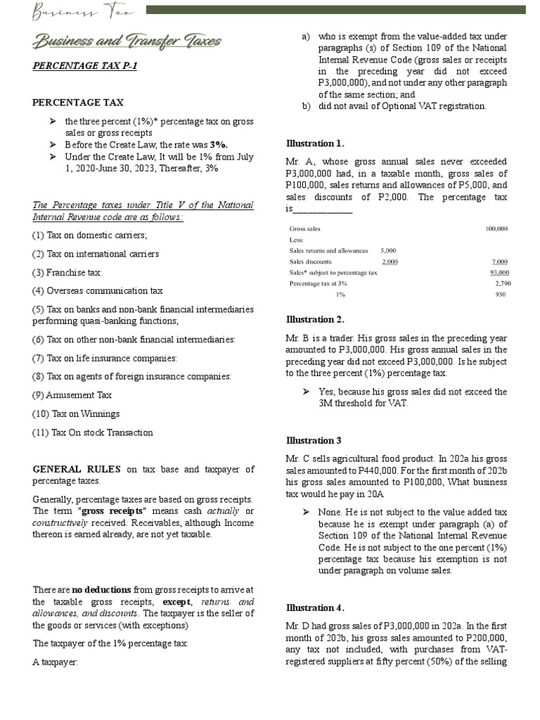 Percentage Tax | PDF | Value Added Tax | Taxes