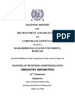 Training Report ON Recruitment and Selection AT Corporate Lifestyle Maharishi Dayanand University, Rohtak