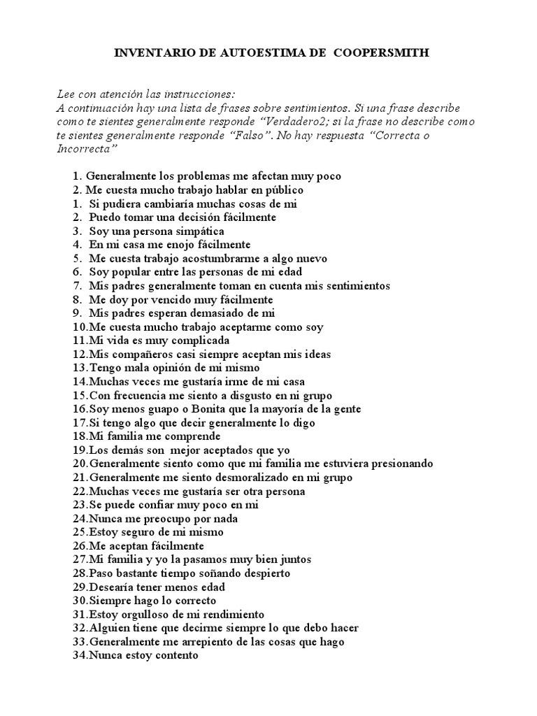 Inventario de Autoestima Coopersmith | PDF