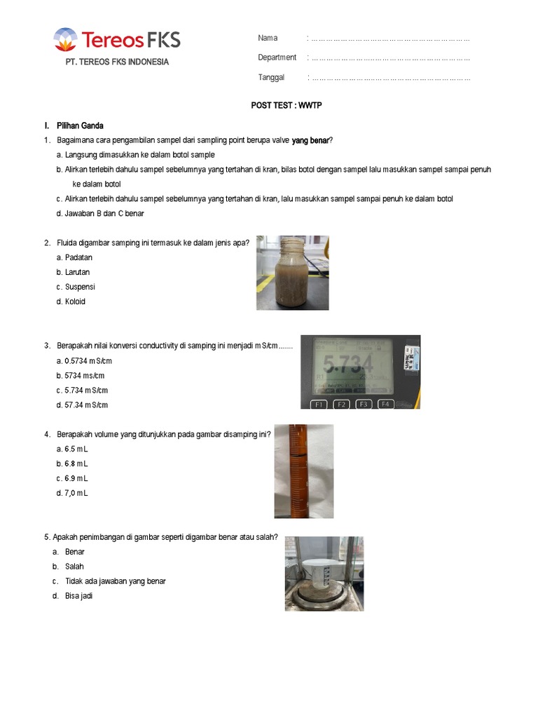 Post Test For WWTP | PDF