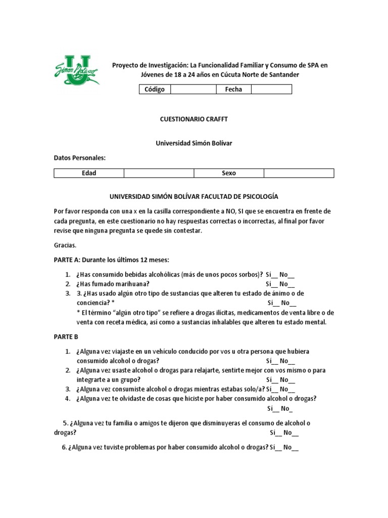 Cuestionario CRAFFT sobre Adicciones | PDF