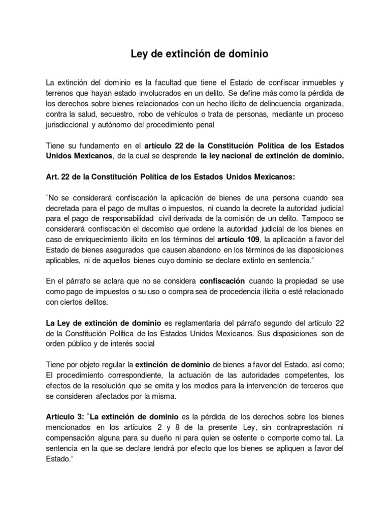 Ley de Extinción de Dominio | PDF