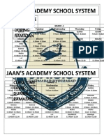 Grade 1-Grade 7 Ramazan Class Time Table