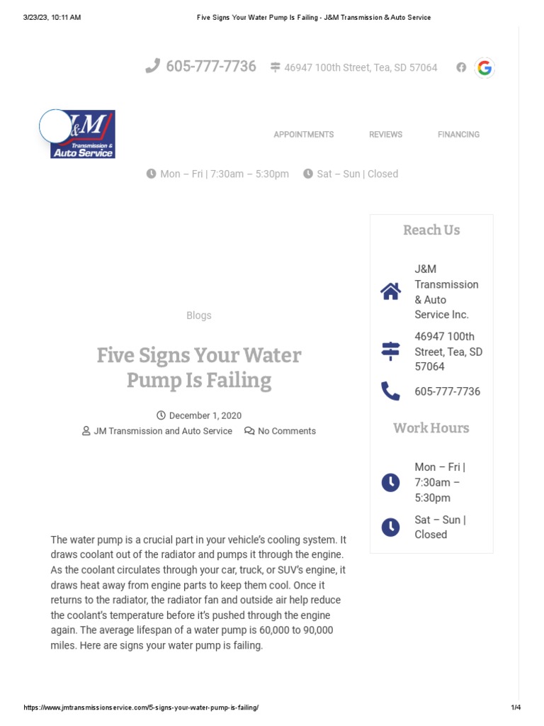 Five Signs Your Water Pump Is Failing J&M Transmission & Auto Service