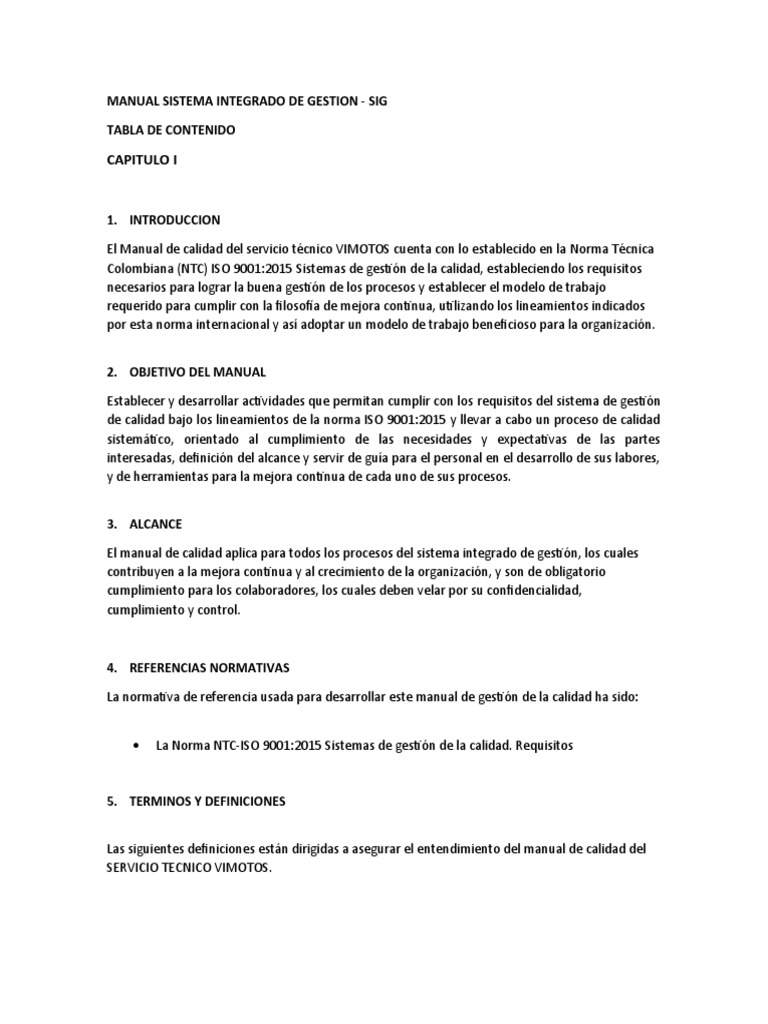 Manual Sistema Integrado de Gestion | PDF | Calidad (comercial ...