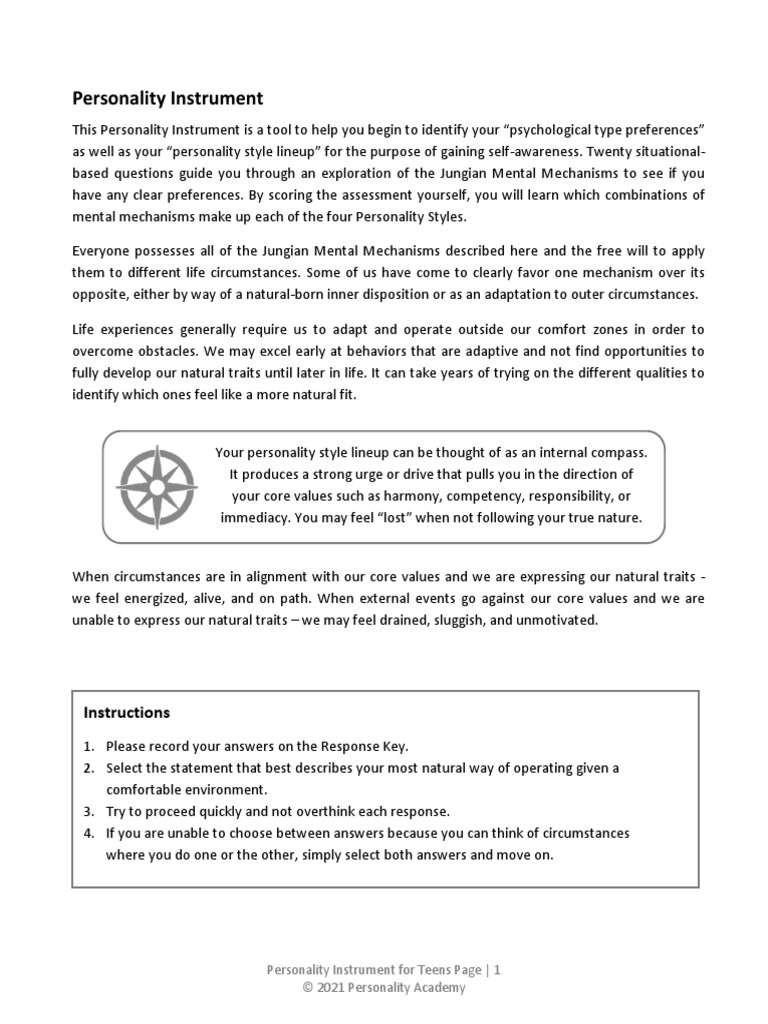 Personality Assessment For Teens - Removed | PDF | Extraversion And ...