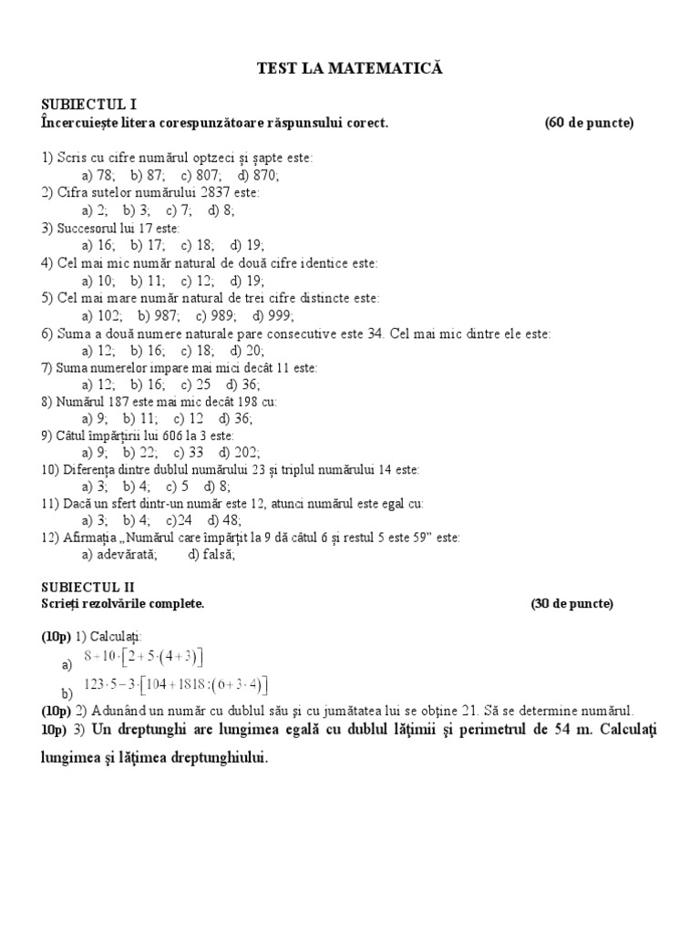 Test Initial Clasa A 5 A | PDF