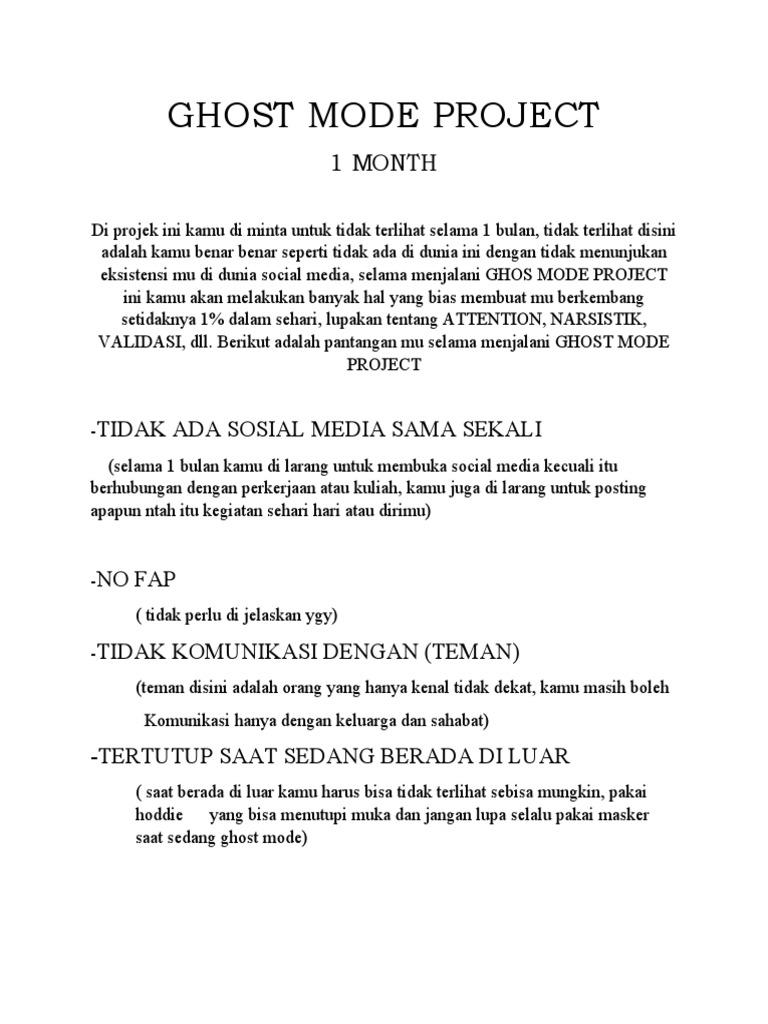 Rencana 1 Bulan Ghost Mode | PDF | Karier & Perkembangan | Gaya Hidup