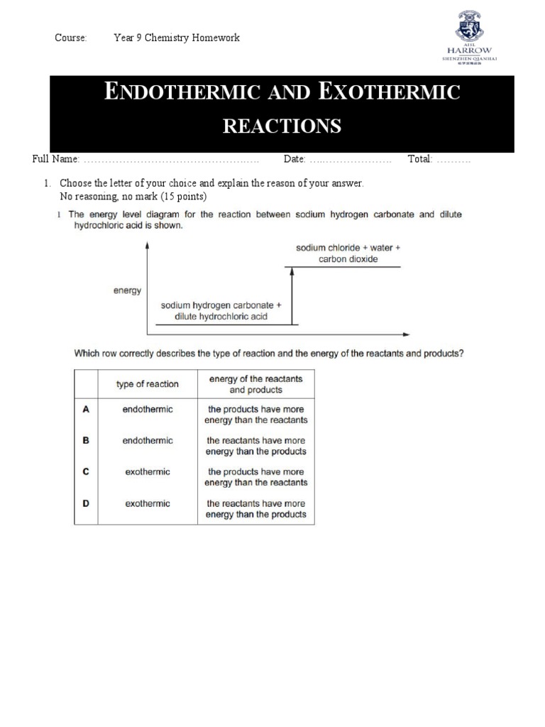5 - Endothermic and Exothermic Reaction - HW | PDF