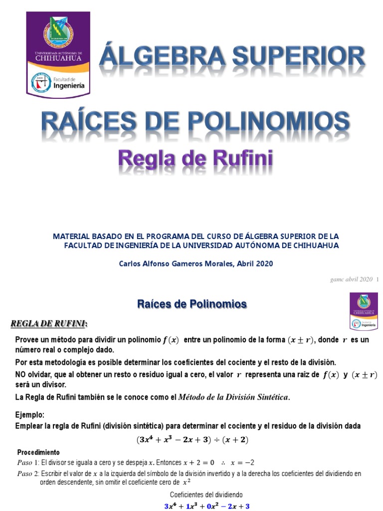 Unidad 5 - 3 Regla de Rufini | PDF | División (Matemáticas) | Objetos ...