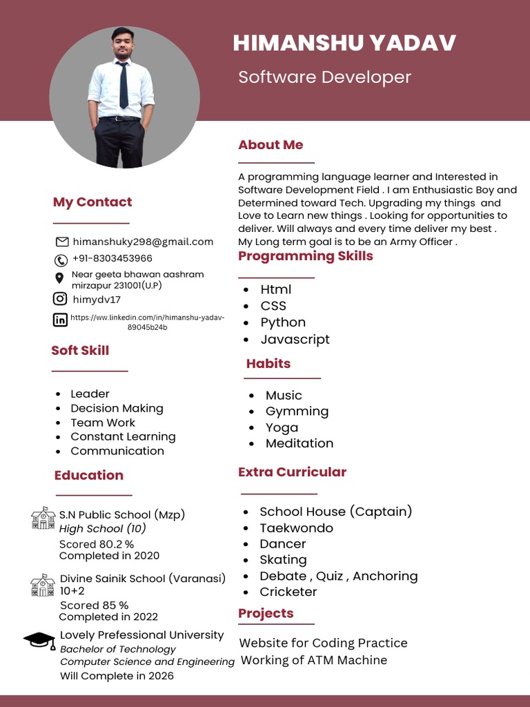 Software Developer Portfolio: Himanshu Yadav | PDF