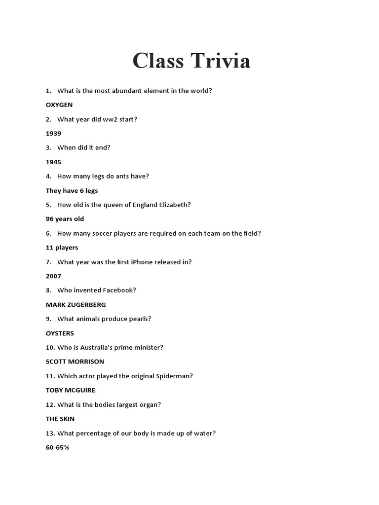 Class Trivia PDF