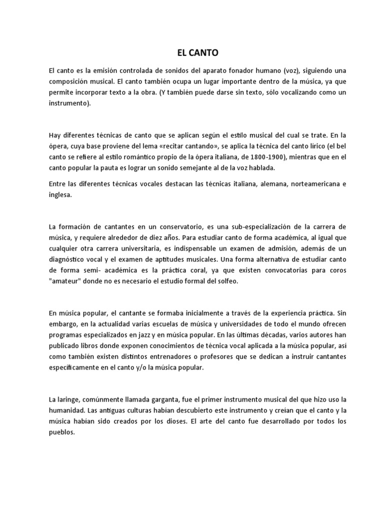 Técnicas y Formación en Canto Musical | PDF