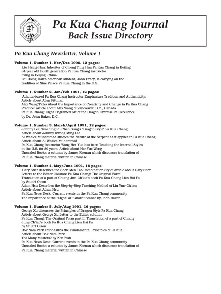 Journal Directory PDF Chinese Martial Arts Qigong