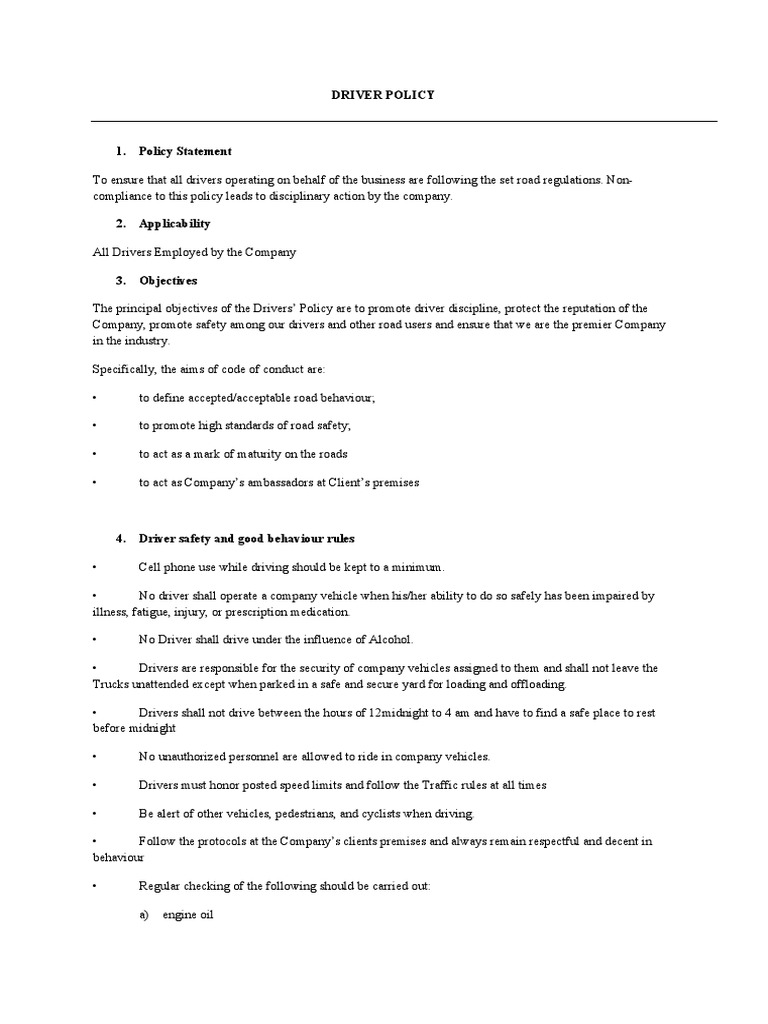 Driver policy pdf driving under the influence safety