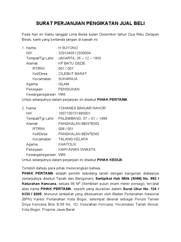 Perjanjian Pengikatan Jual Beli | PDF