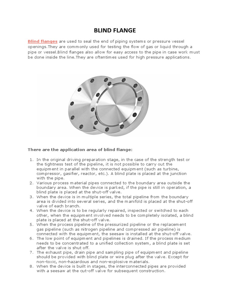Blind Flange Application Pdf