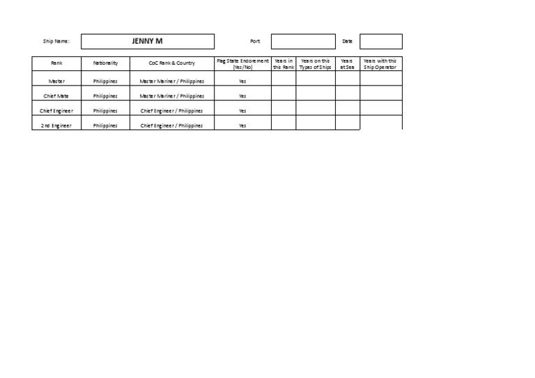 Matrix Crew Details for Ship JENNY M | PDF