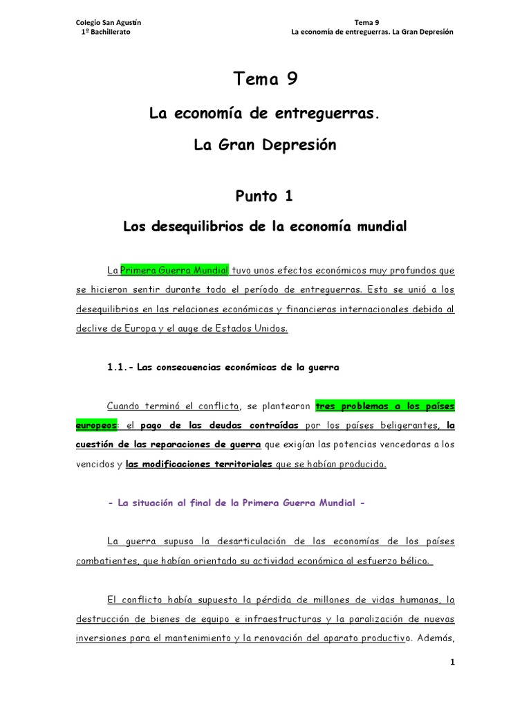Economía de Entreguerras y la Crisis del 29 | PDF | Gran depresion ...
