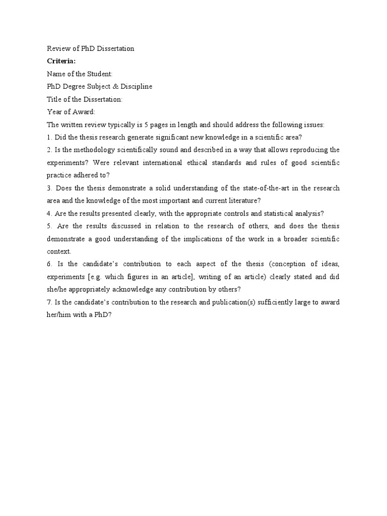 PHD Disseration Review Guideline | PDF