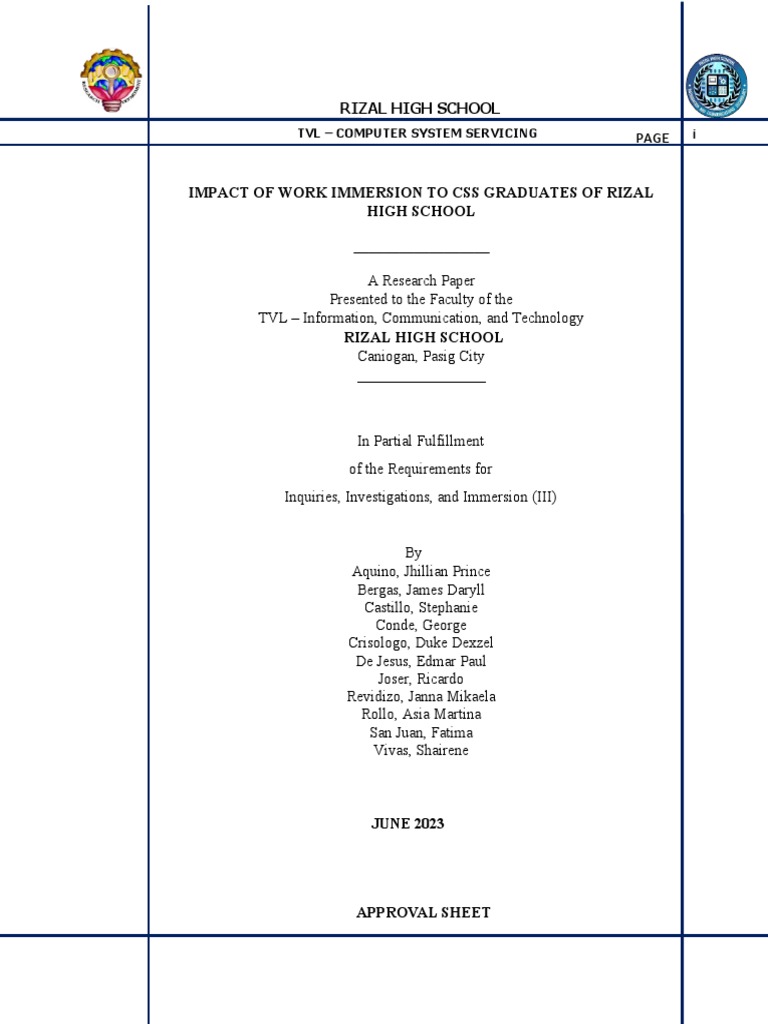 Impact of Work Immersion on CSS Graduates | PDF | Survey Methodology ...