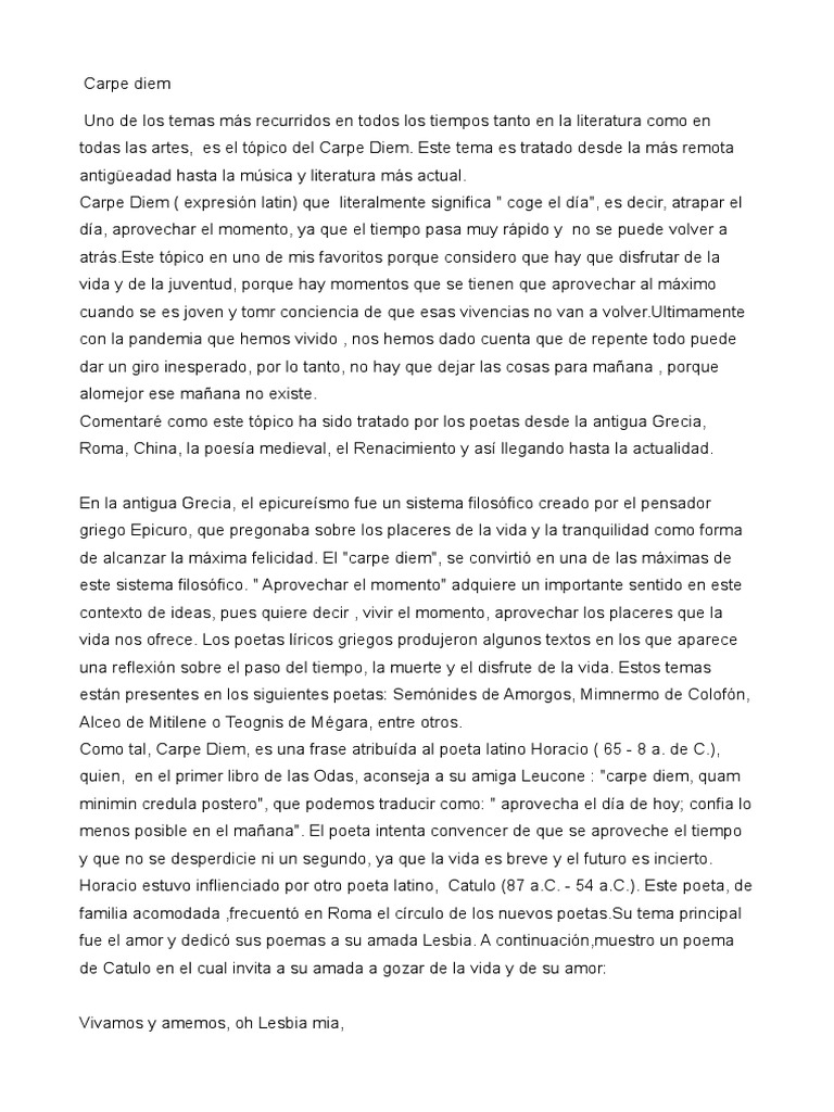 Carpe Diem: Reflexiones a lo Largo del Tiempo | PDF | Horacio