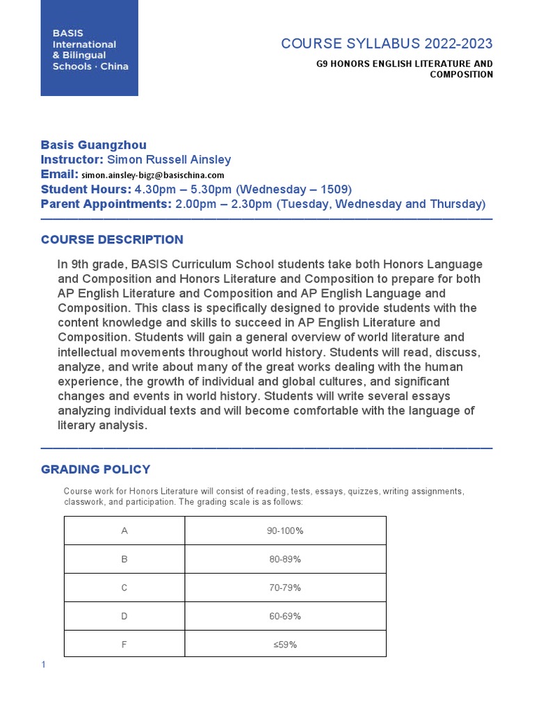 Syllabus+-+G9+9 6 22 | PDF | Academic Integrity