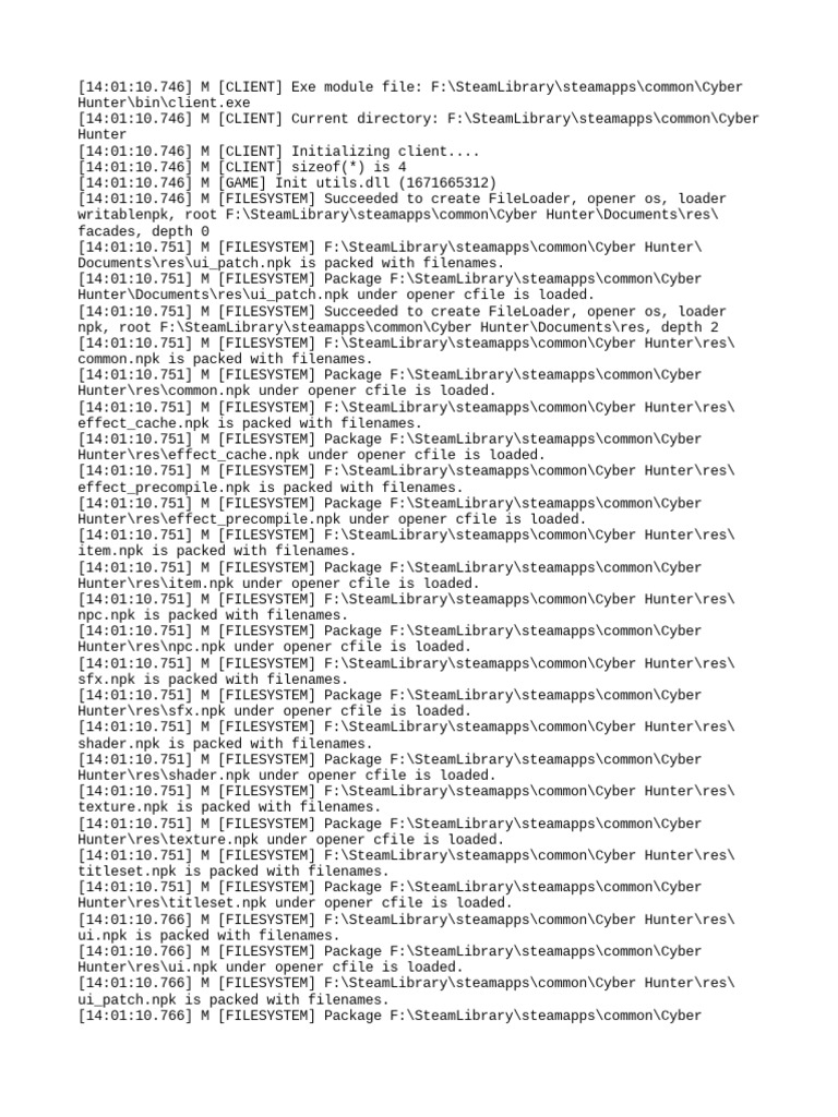 Cyber Hunter Client Initialization Log | PDF | Filename | File System