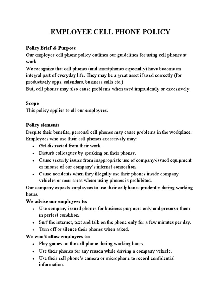 Employee Cell Phone Usage Policy | PDF | Mobile Phones | Telephone
