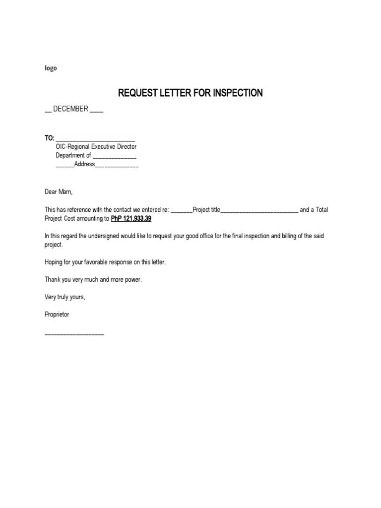 Request Letter For Inspection: - DECEMBER | PDF