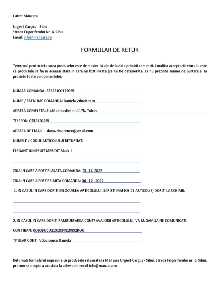 Formular Retur | PDF