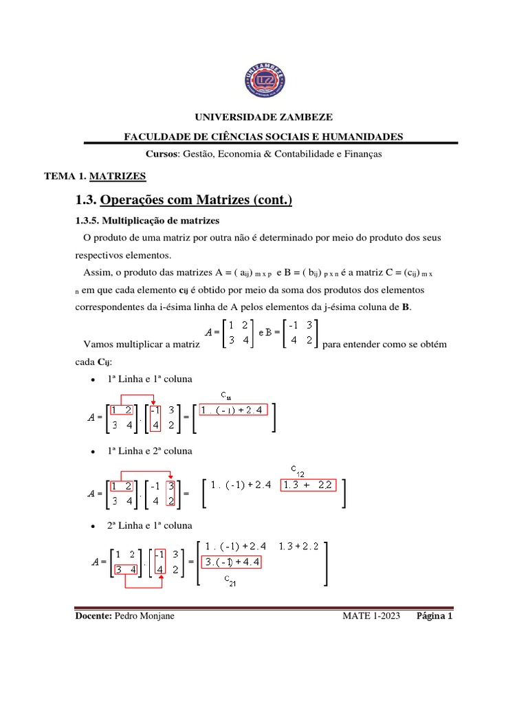 Multiplicação de Matrizes: Regras e Exercícios | PDF