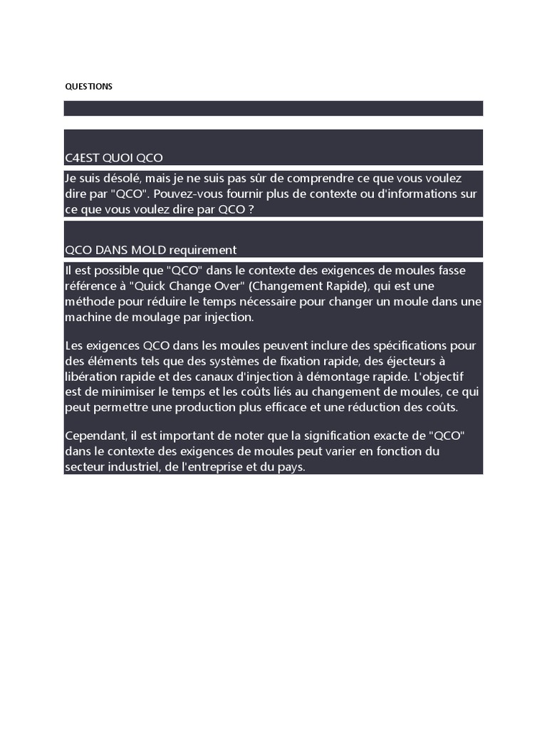 Exigences QCO pour Moulage Efficace | PDF | Affaires | Technologie et ...
